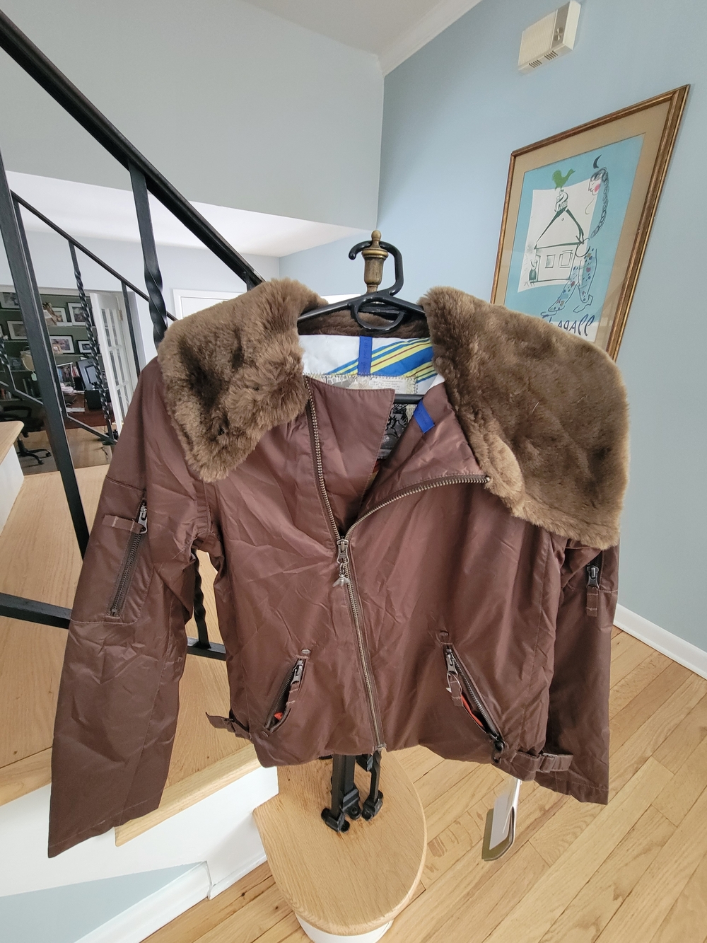 Burton Brown Bomber Jacket with Faux Fur Collar, XS